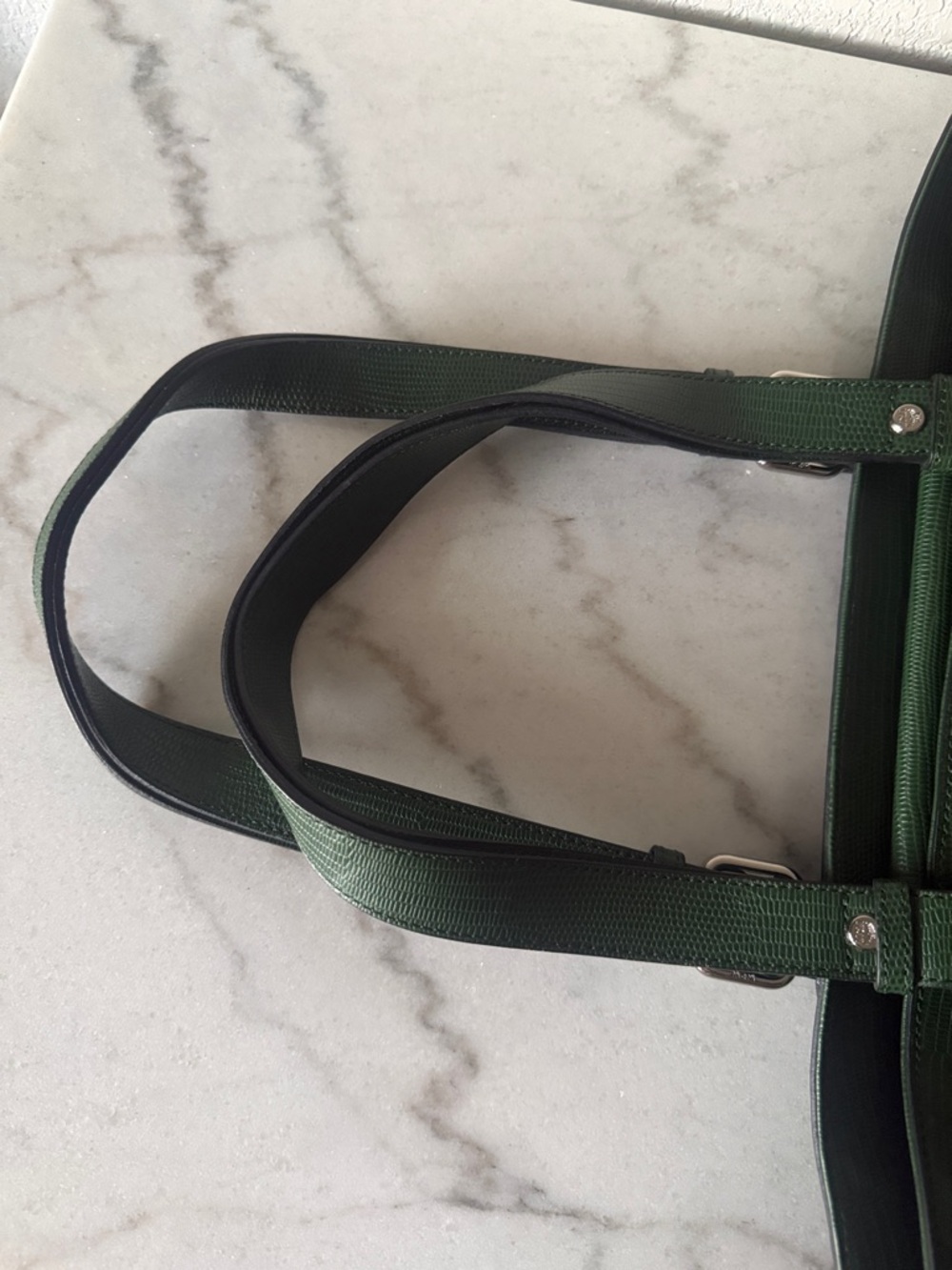 Authentic MCM Black Nylon Tote Green Lizard Embossed Leather Trim-Vintage w/COA - Picture 11 of 16
